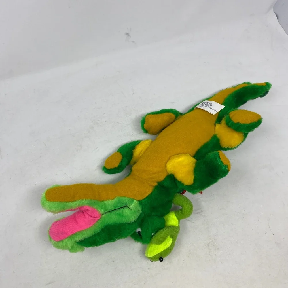 Vintage 1996 Nanco Alligator with Frog Plush Stuffed Animal Green Yellow 14 inch